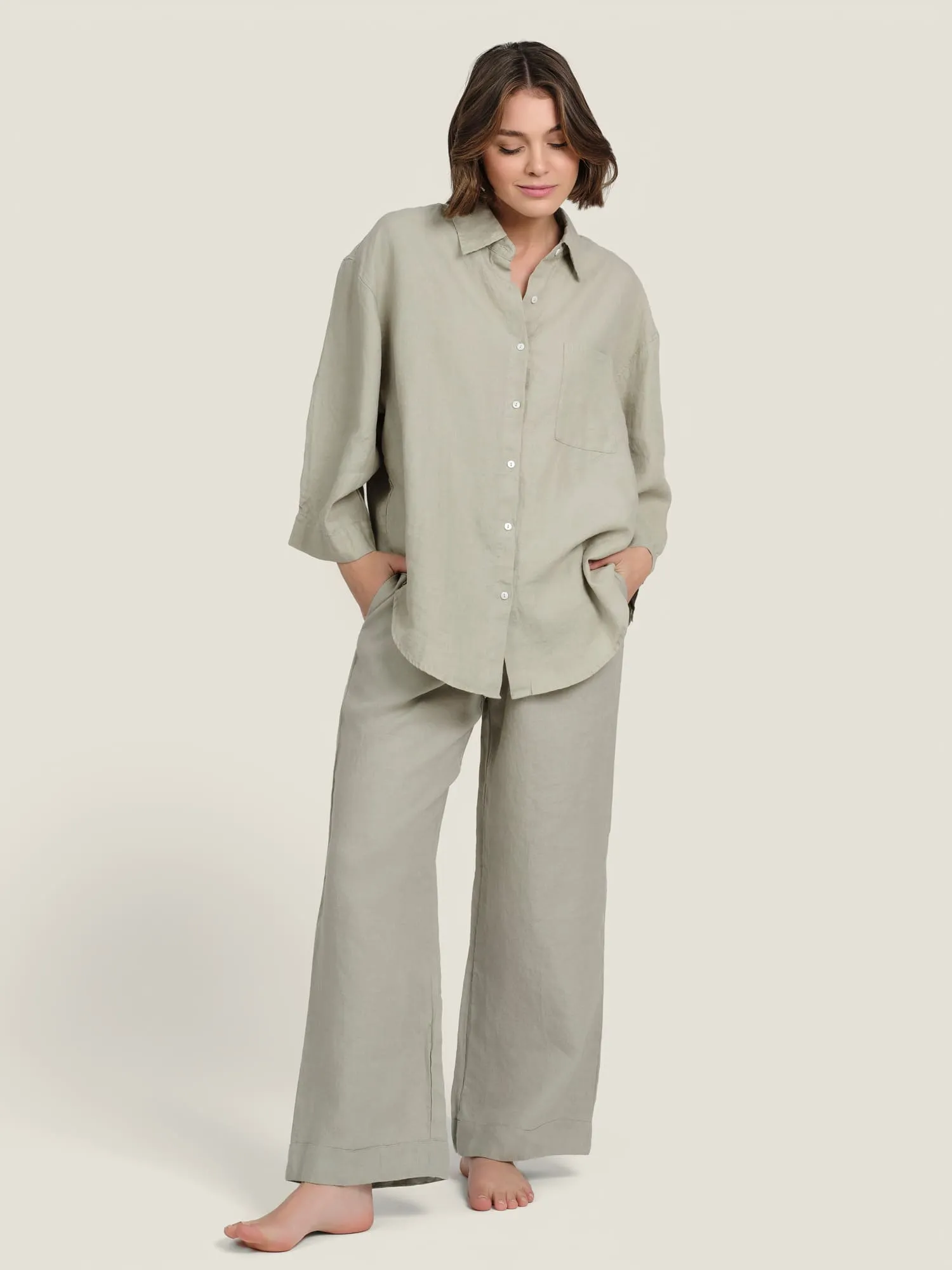 100% Linen shirt in Sage