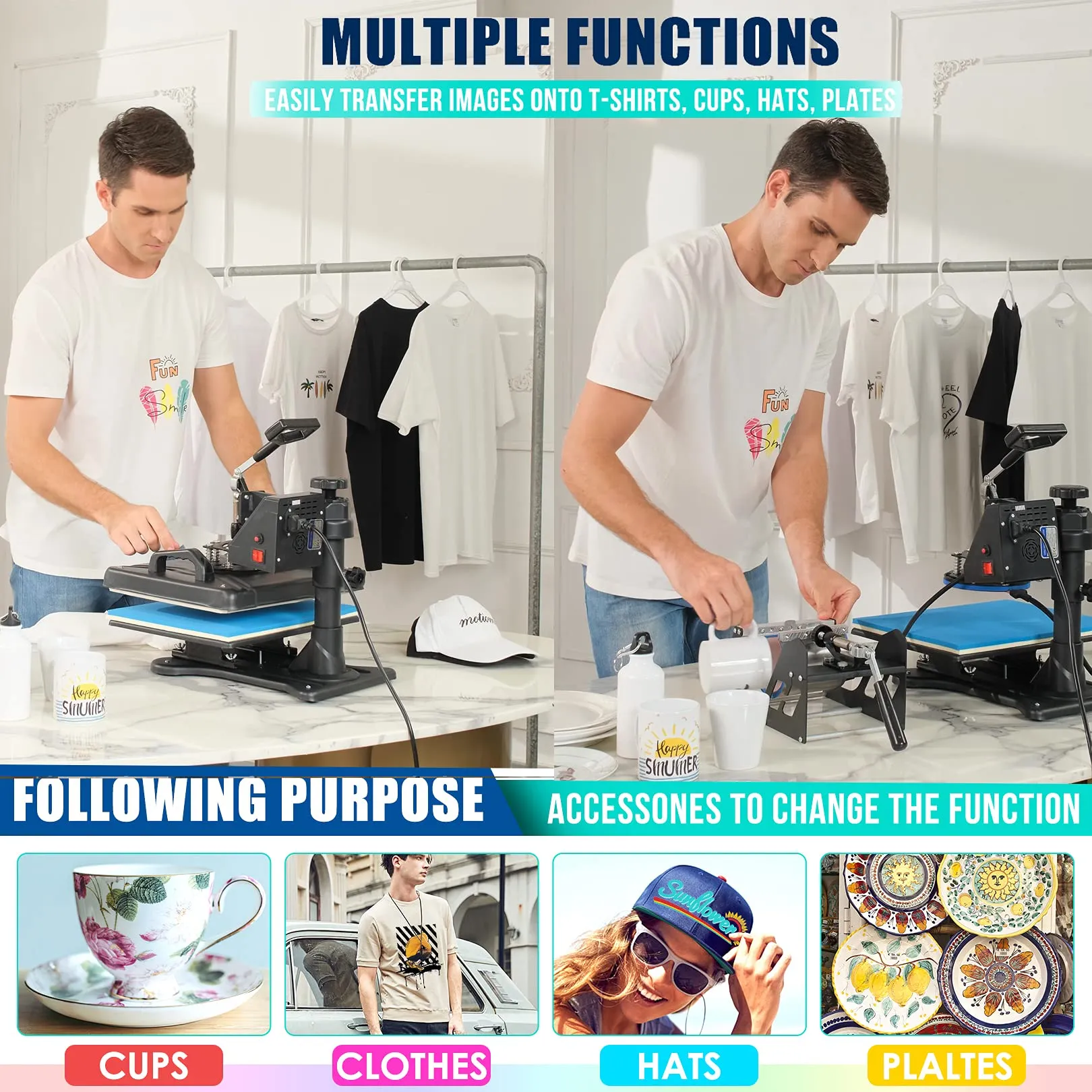 AKEYDIY 5 in 1 Heat Press Machine for t Shirts Professional Swing Away Heat Press Digital Combo 12" x 15" 360-degree Rotation Shirt Press Machine Sublimation Heat Transfer for T Shirts Mug Hat Plate