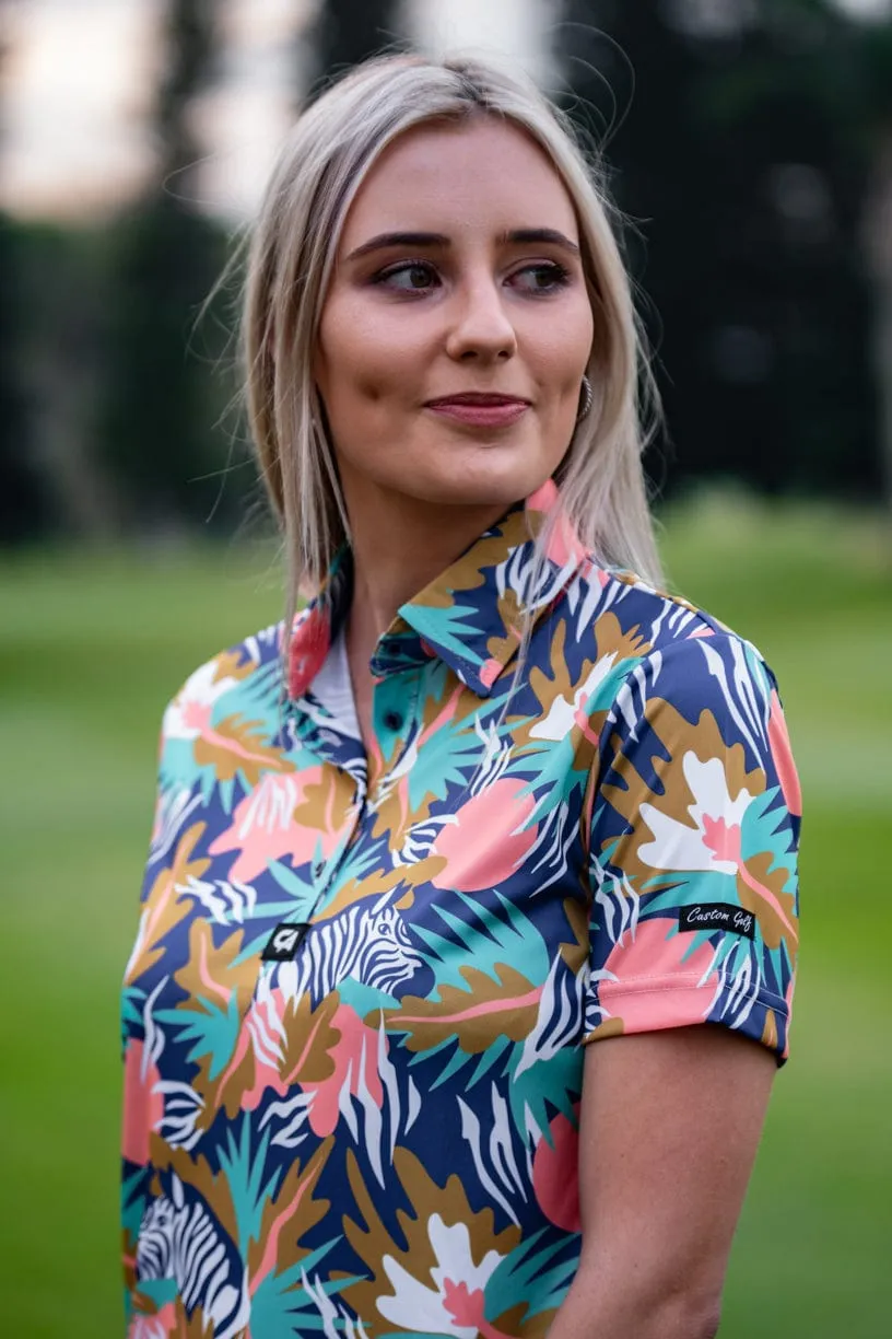 CA Ladies Funky Golf Shirt | Zebra In The Wild