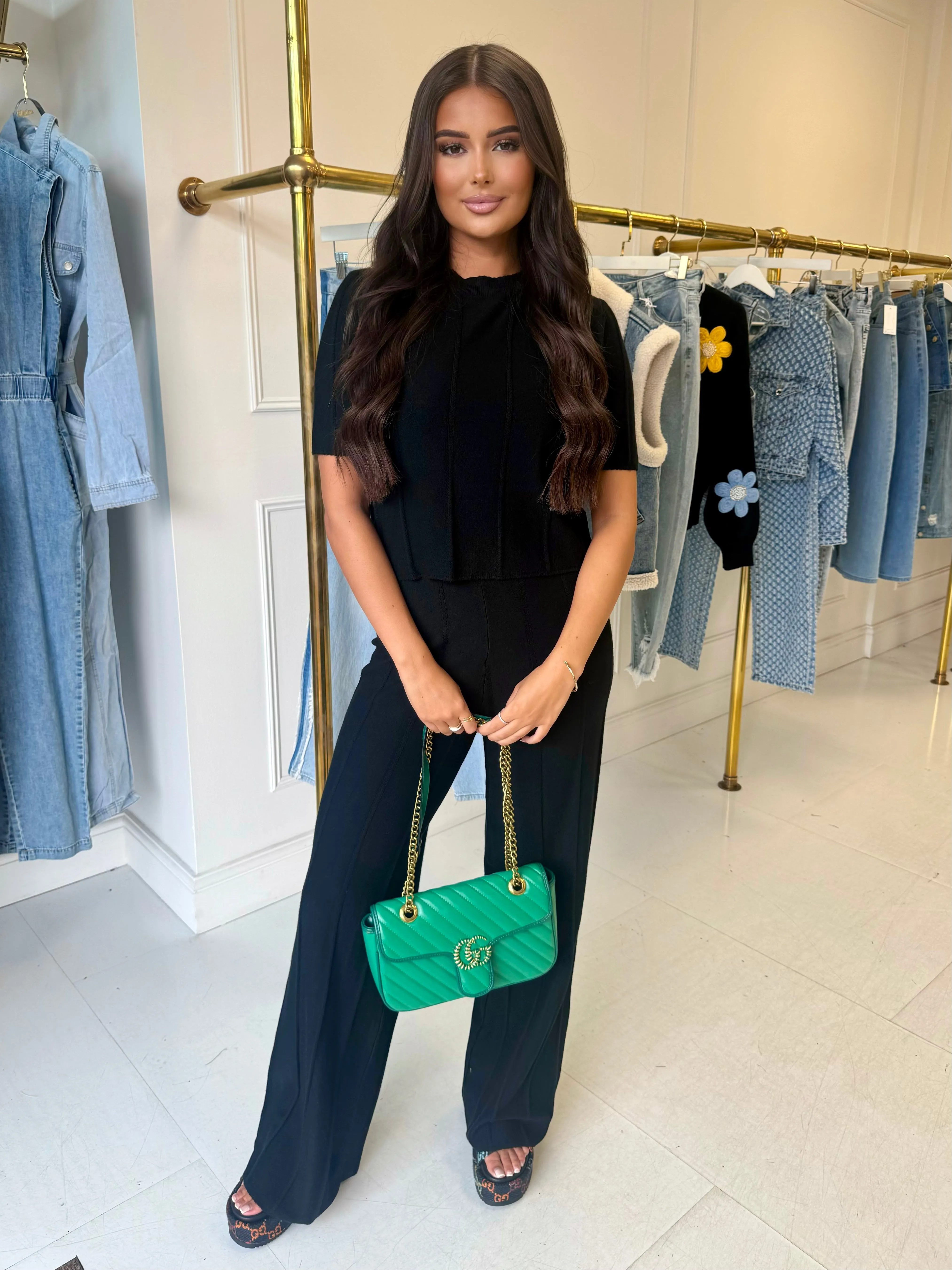 Elsie black soft knit two piece Loungeset