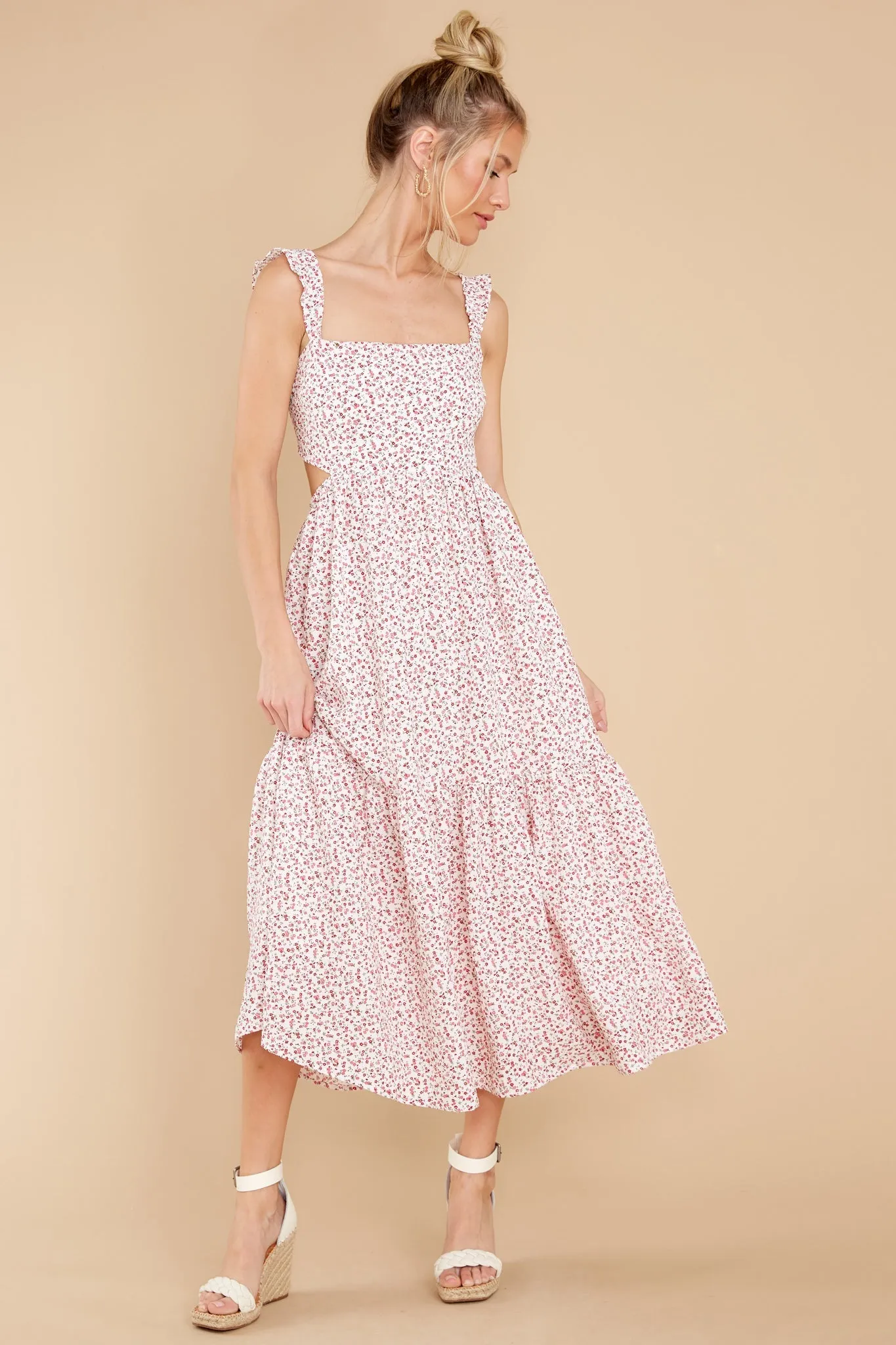Never Goodbye Red Floral Print Midi Dress