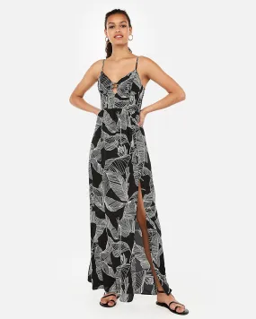 Printed Bustier Cut-Out Maxi Dress in Print-Black