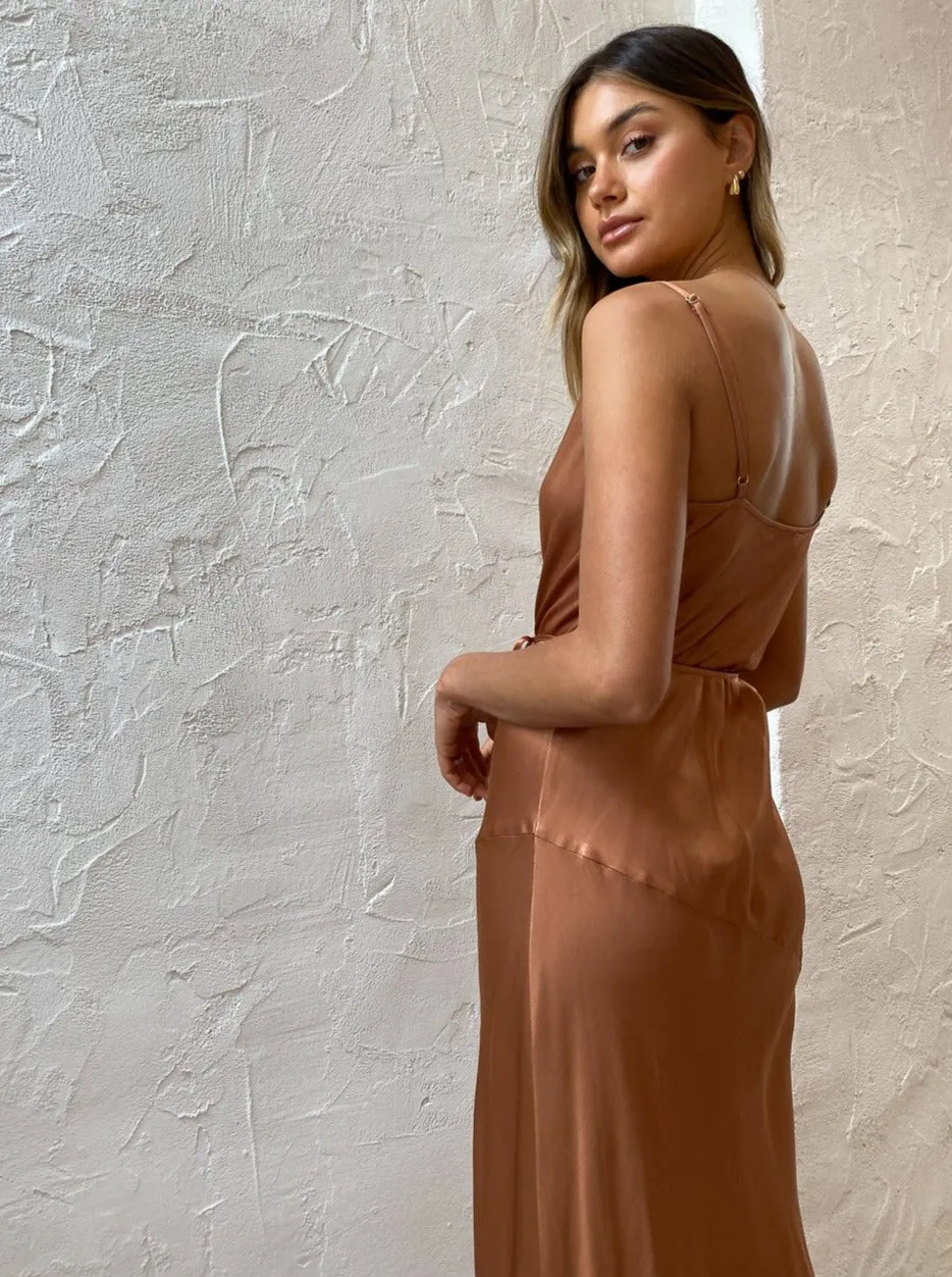 Shona Joy La Lune Bias Cowl Maxi Dress in Copper