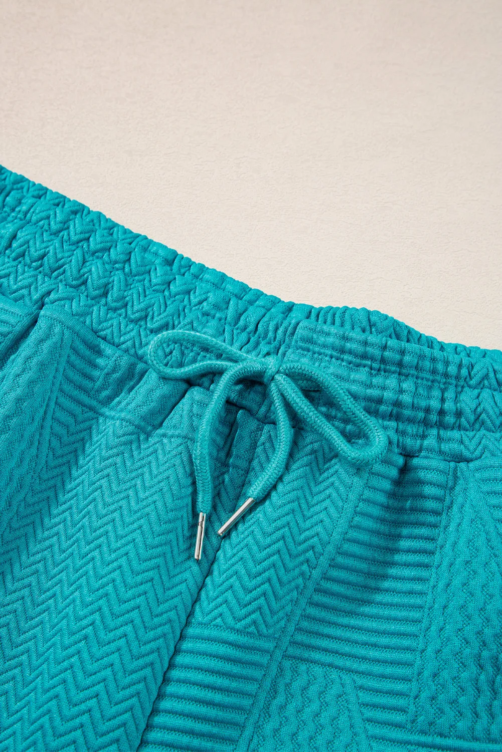 Teal Textured Ruffle Split Top and Drawstring Shorts